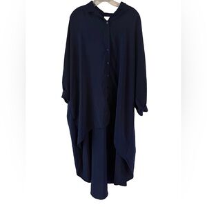 Dubgee by Whoopi Women’s XL Navy Blue Button-Up Hi Low Shirt Dress shabby chic